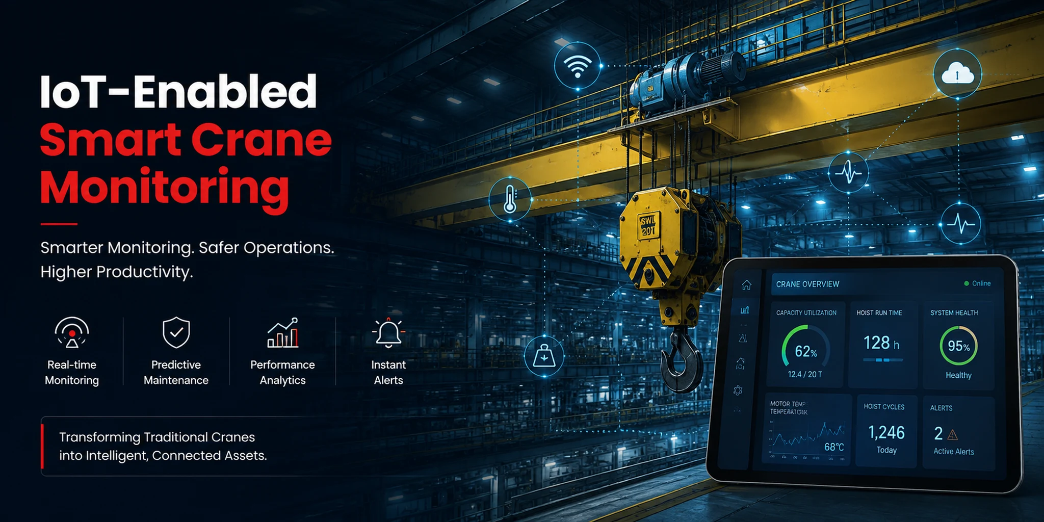 IoT-enabled smart crane monitoring — connected crane with a live operations dashboard