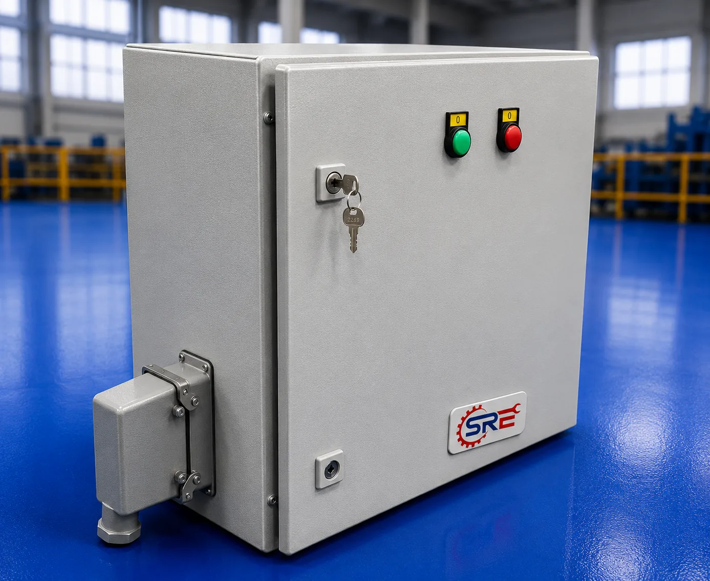 Wall-mounted wireless interlocking control panel with indicator lamps and SRE badge